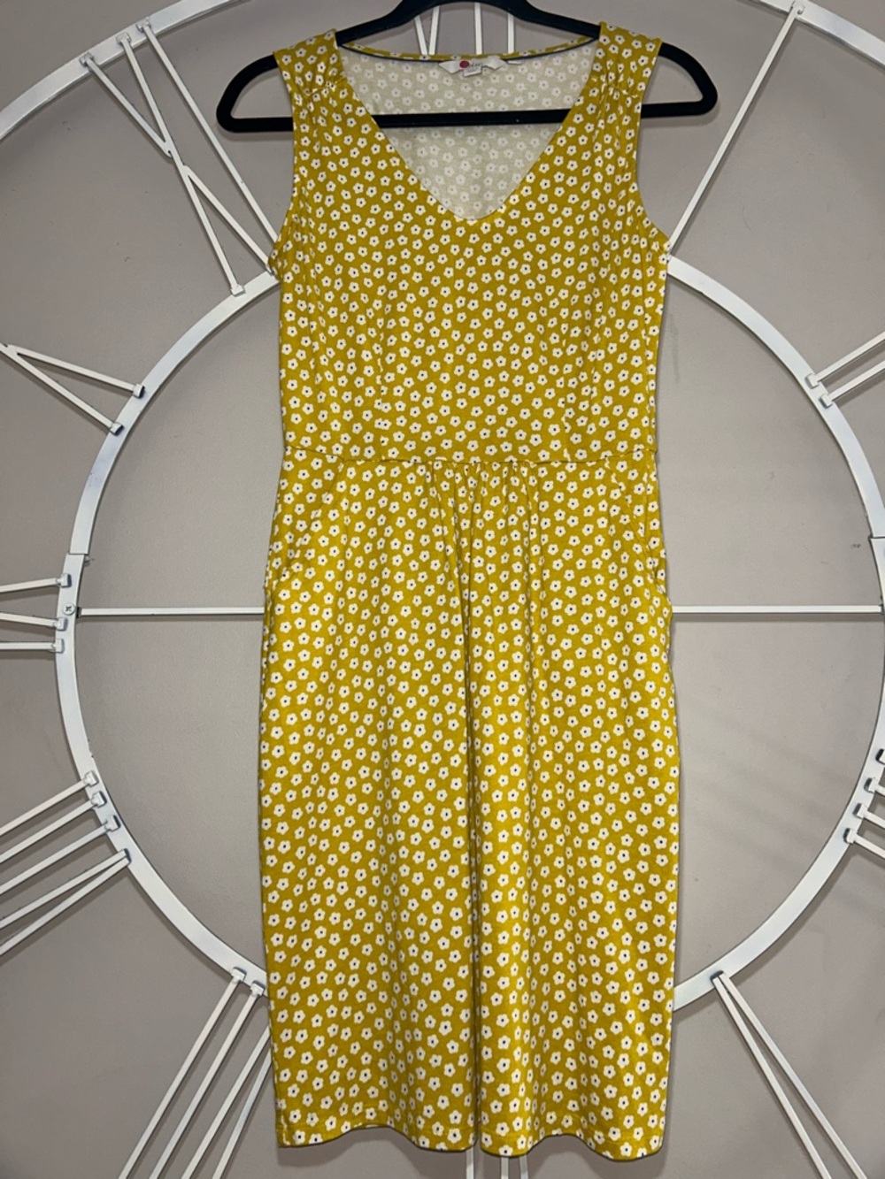 Boden Melinda Yellow Floral V-Neck Midi Jersey Dress